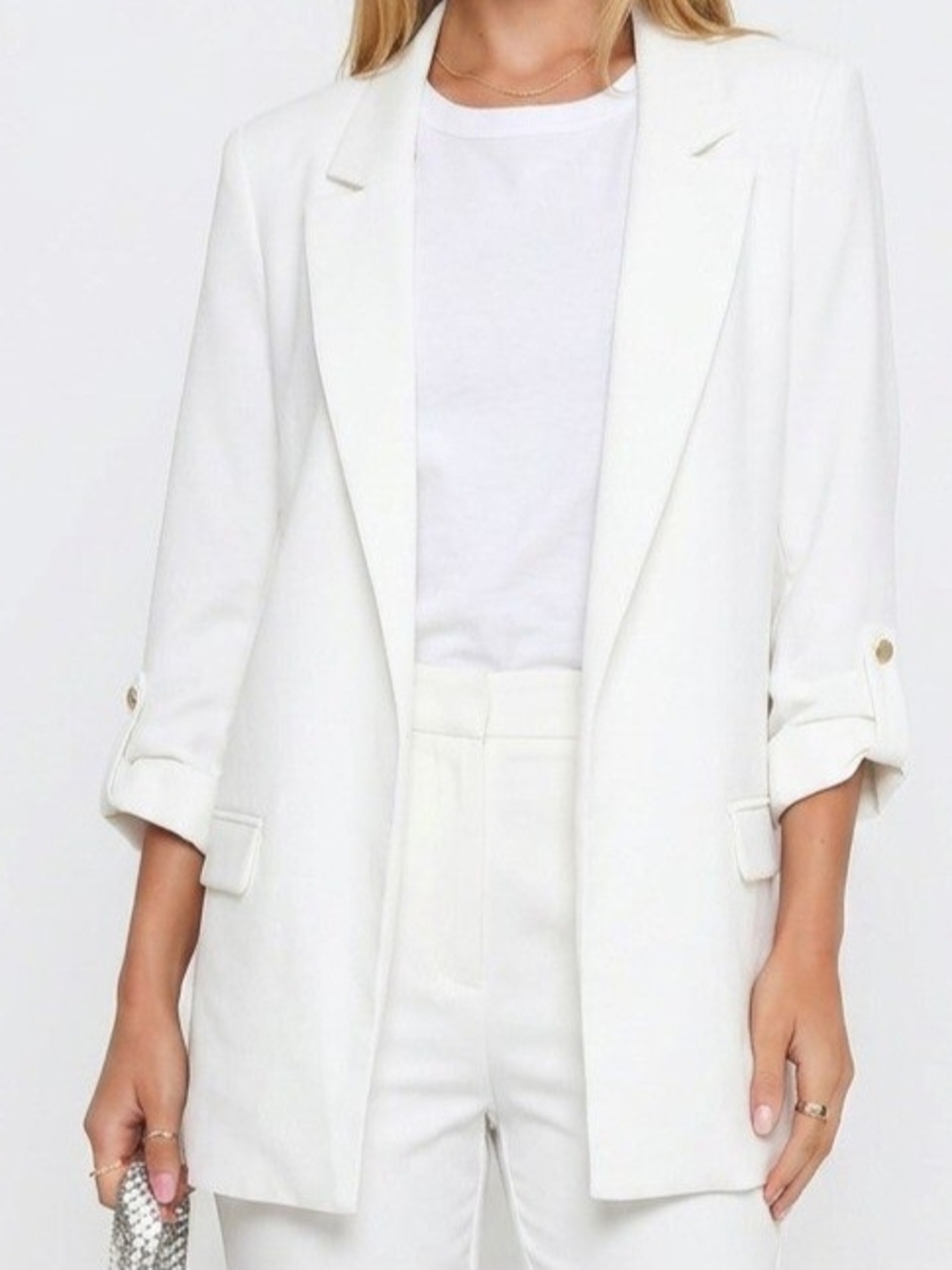 Tahari White Rolled-Sleeve Tailored Blazer - Picture 1 of 5